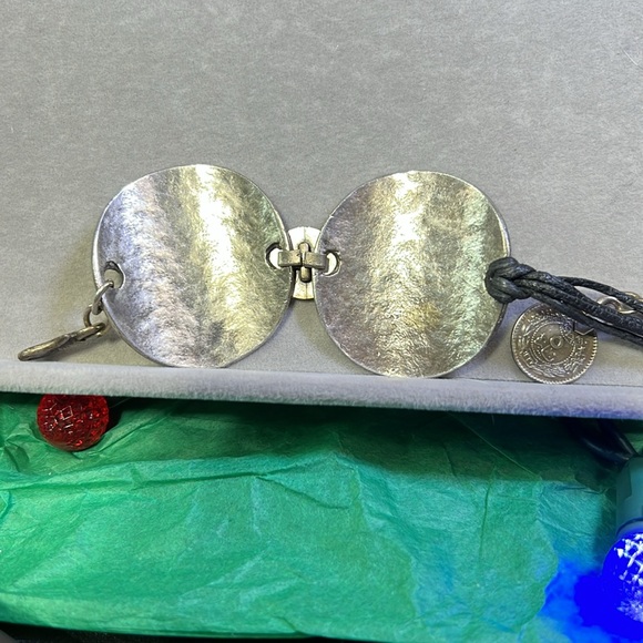 Ottoman Tibetan Turkish round coin silver bracelet. J hook clasp  6-7 inches - Picture 3 of 9